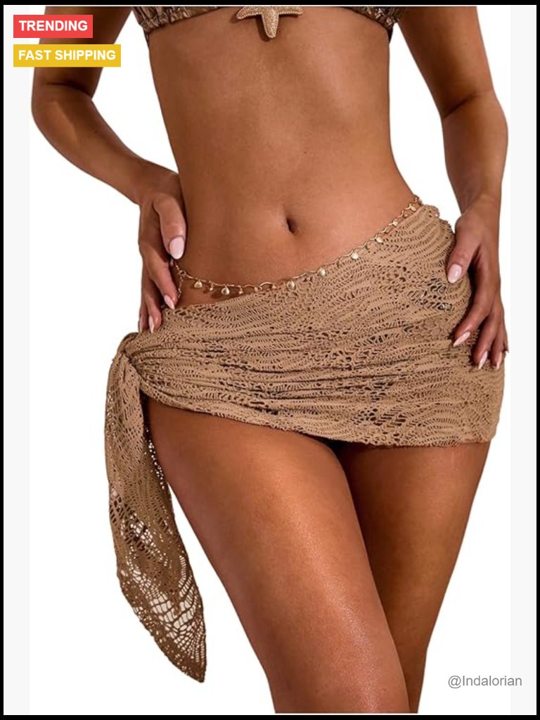 Crochet Hollow Out Sarong Wrap Beach Skirt Swimwear Coverup